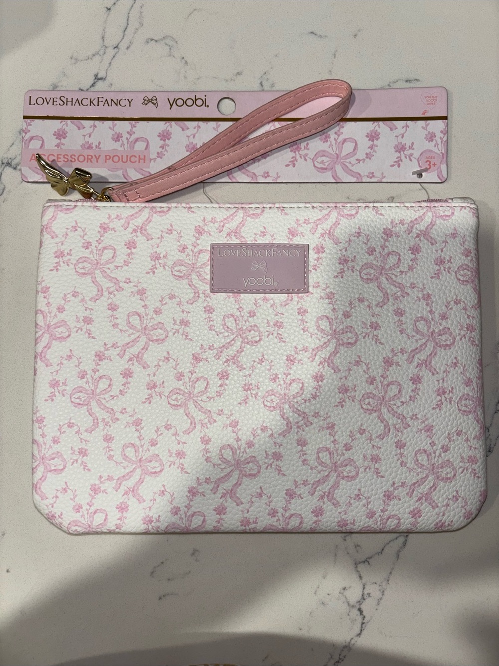 LoveShackFancy x yoobi Pink Bow Print Accessory Pouch